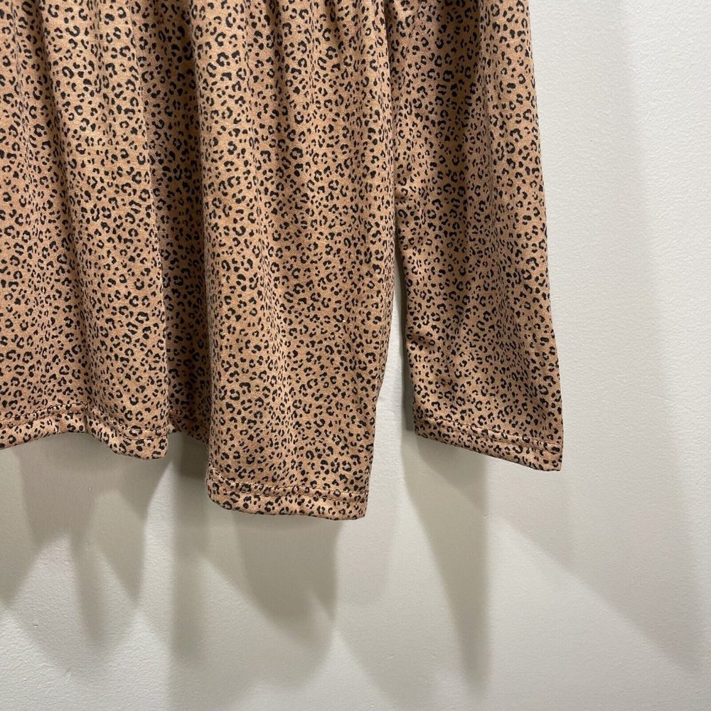 GAZE Womens Leopard Print Baby Doll Tunic Long Sleeves Top Brown Black M **NWT - Picture 6 of 9